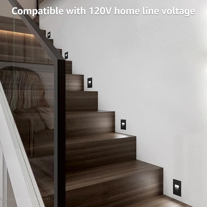 LEONLITE 6-Pack 5CCT 120V LED Step Lights, Vertical, Black | 150LM, 5%-100% Dimmable, CRI90, ETL, Indoor Outdoor Stair Lights, Wet Location, 2700K/3000K/3500K/4000K/5000K, Aluminum