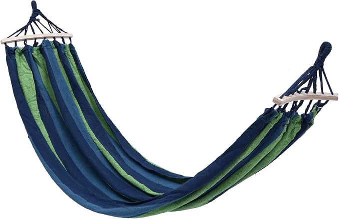 SEWACC Outdoor Travel Hammock Striped Canvas Swing Bed Portable Single-Person 190x100cm Lightweight Hanging Hammock for Camping and Garden Use