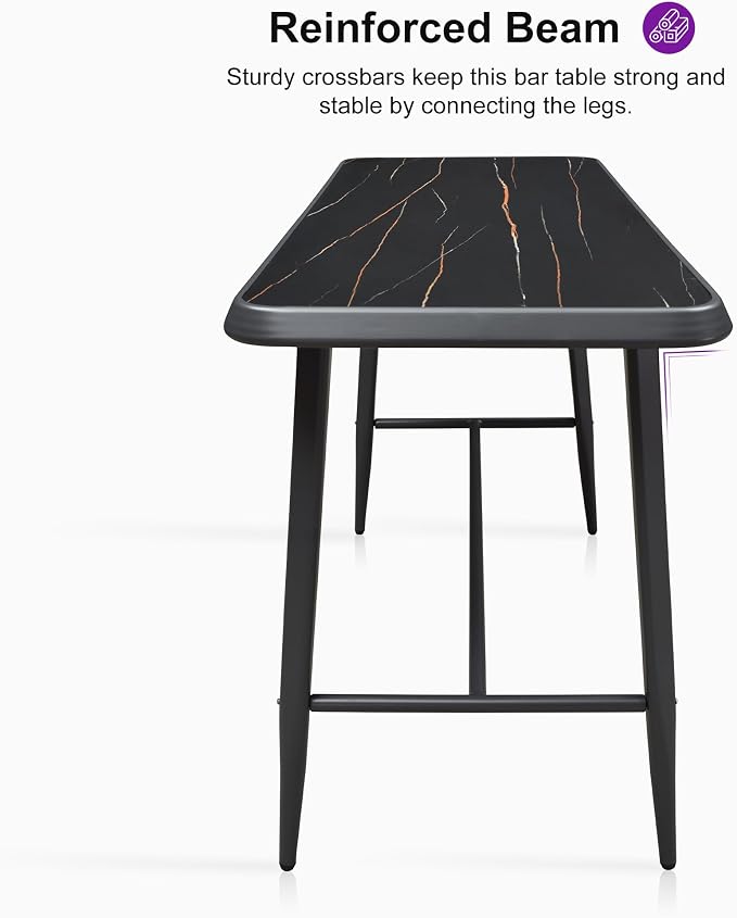 PURPLE LEAF Outdoor High Bar Table Extra-Long Rectangular Patio Pub Balcony Table with Waterproof Tabletop, 145” Long for 5 Seats