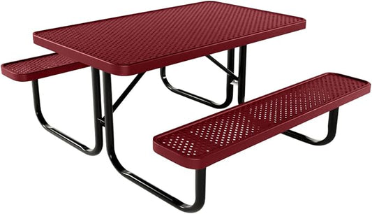 COATEDOUTDOORFURNITURE Heavy-Duty Portable Outdoor Kids Table, Punched Steel Kids Picnic Table, Commercial-Grade Picnic Table, Made in America (4ft Rectangular, Childrens, Burgundy)