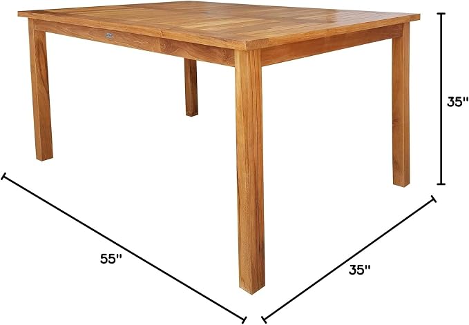 Teak Wood Bistro Rectangular Outdoor Patio Counter Height Dining Table - 55" x 35", Made from Solid A-Grade Teak Wood