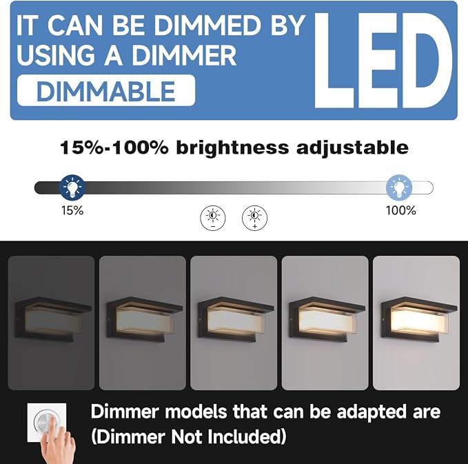 2-Pack 24W LED Outdoor Wall Lights,Exterior/Interior 3-Color Adjustable Sconces Lights, IP65 Waterproof 2100LM, Modern Wall Mount Lighting Fixtures, Aluminum Wall Lights,Compatible with Dimmers