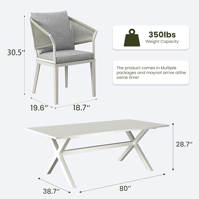 LayinSun 11 Piece Outdoor Dining Table Set, Aluminum Modern Rectangular Dining Table and All-Weather Wicker Chairs Set for Patio Deck Indoor Decor Kitchen