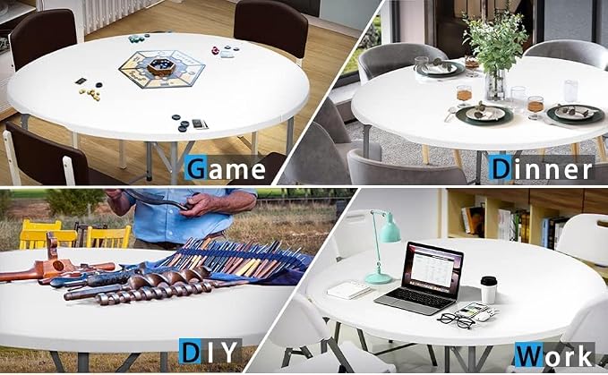 4FT Round Folding Table 48 Inch, Bifold Plastic Dining Table for Wedding, Party, Garden, Patio