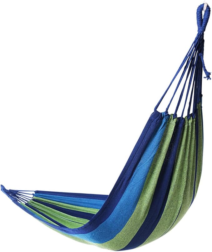GANAZONO Double Camping Hammock Swing for Two Adults, Outdoor Portable Canvas Hanging Hammock with Widened Thickened Blue Material, Suitable for Travel, Hiking, Backyard, and Patio Use