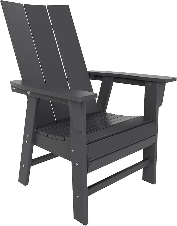 WestinTrends Ashore 5 Pieces Adirondack Outdoor Dining Set, All Weather Poly Lumber Slatted Modern Farmhouse Patio Furniture Set, 47" Trestle Round Table and 4 Adirondack Dining Chair, Gray