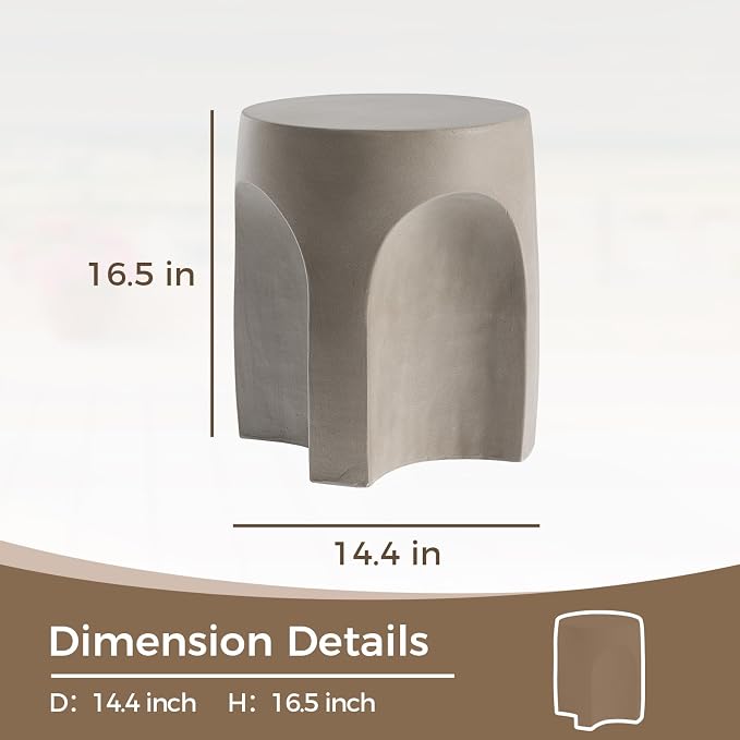 COSIEST Concrete Side Table Drum Shape,17''H Outdoor Side Table, Patio Accent Table Cement End Tables, Garden Decorative Stool, Plant Stand Drum Table, Grey