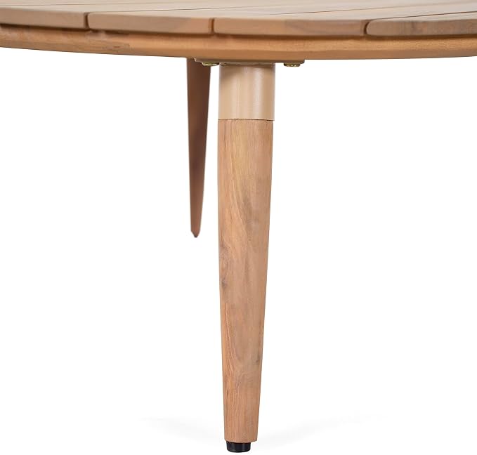 Outdoor Patio Round Acacia Wood Coffee Table, Natural Finish Wood