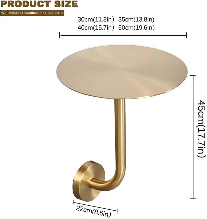 Round Bistro Pub Table - Wall-Mounted Cocktail Table, Silver Stainless Steel, Ideal for Indoor/Outdoor Dining, Compact 15.7"x15.7"x17.7" Bar Table for Home & Patio