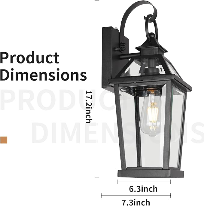 JYZ Dusk to Dawn Outdoor Wall Sconce, 17inch Waterproof Exterior Wall Lantern with Textured Glass, Anti-Rust Classic Porch Light for Front Door Garage Patio Yard JYOWL06