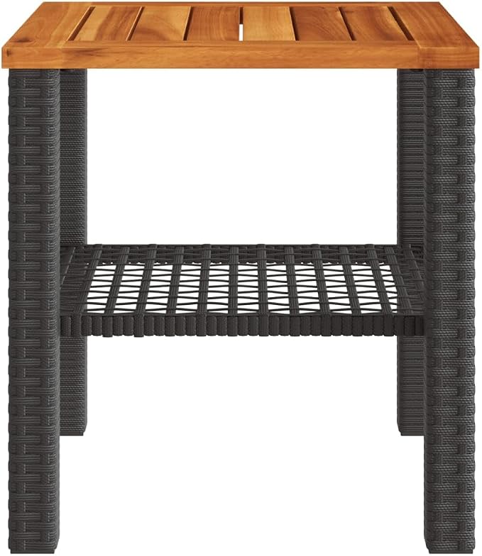 vidaXL Patio Table, Outdoor Coffee Table, Patio Furniture, Square Garden Table with Wooden Top for Lawn Backyard, Black Poly Rattan Acacia Wood