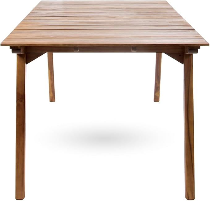 Merax Outdoor Dining Table 68.5" Rectangle Acacia Wood Patio Table with Slat Panels Tabletop, Weather Resistant, Teak Finish