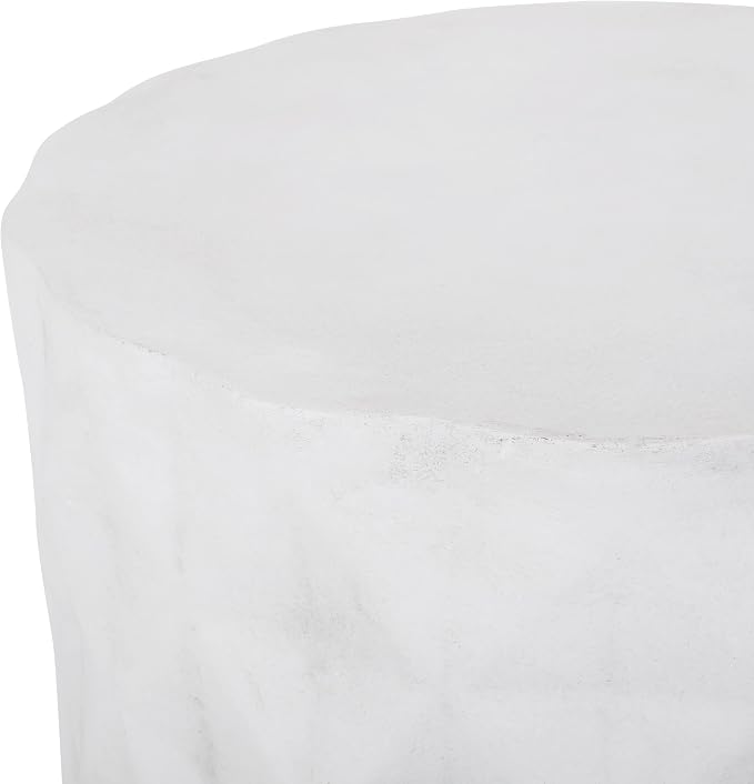 Outdoor Side Table 15.25" Geometric Shape Lightweight Concrete-Look Outdoor Indoor Accent Table Decorative Garden Stools, for Patio Porch Living Room, White