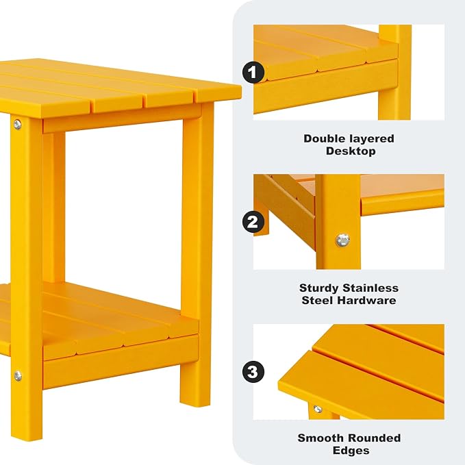 Adirondack Outdoor Side Table, 16.5” HDPE Small Patio Table with Storage Shelf, Weather Resistant End Table for Porch, Pool & Yard (Orange)