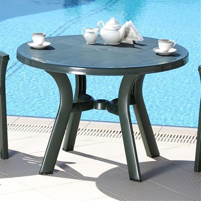Compamia Truva 42" Round Resin Patio Dining Table in Green, Commercial Grade