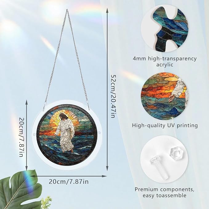 Acrylic Puzzle Suncatcher, Jesus Stained Glass Sun Catcher, Jigsaw Puzzles Home Garden Decor, Creative Mothers Day and Birthdays Gifts for Mom, Wife, Sisters, 7.87 Inch