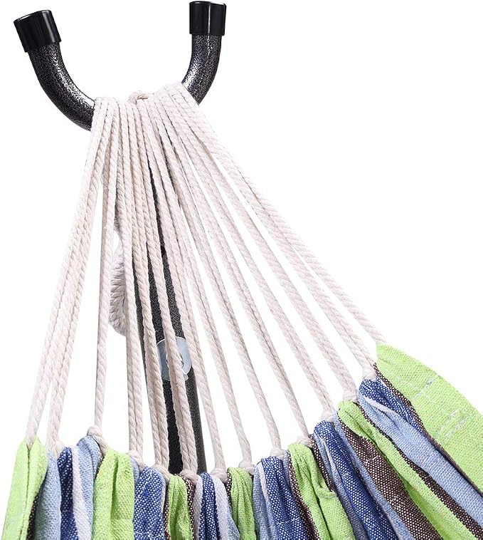 9 Ft Portable Outdoor Hammock Set with Iron Stand, Heavy Duty 2-Person, Polyester, for Backyard and Camping (Green)