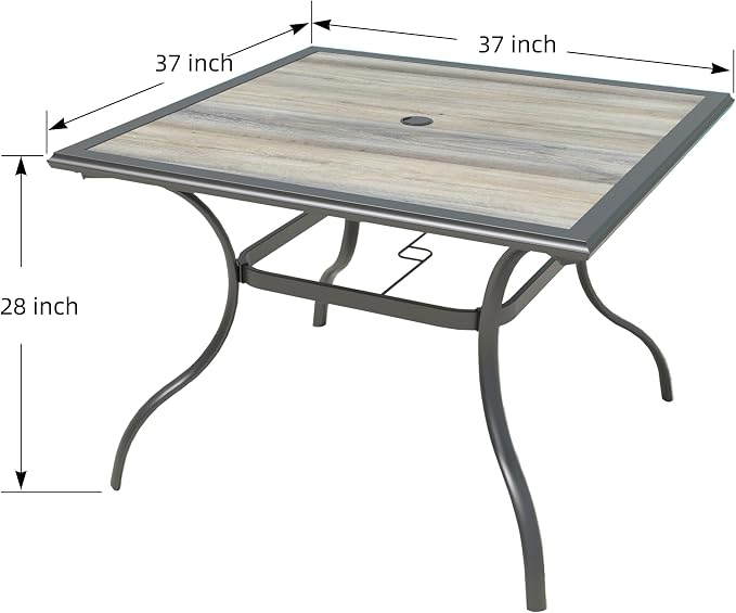 37" Outdoor Patio Table,Square Patio Dining Table with Laminated Top & 1.6" Umbrella Hole,Black Frame