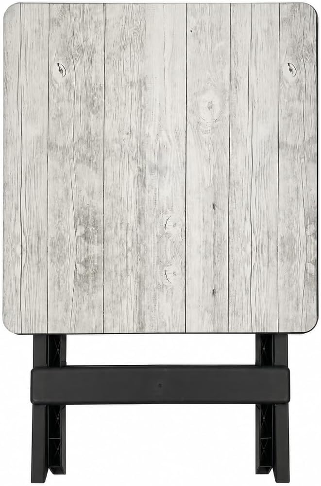 19 Inch Plastic Folding Camp Side Table, Portable Indoor Outdoor Accent Table, Gray Wood Grain Finish, Foldable Utility Table for Camping, Patio, and Backyard Use