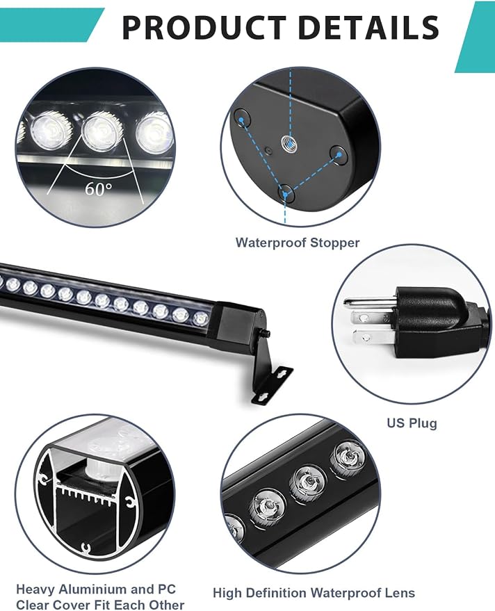 2Pack 54W Wall Washer Light 40'' 6000K 120V IP67 Waterproof Switch On/Off | Switch On/Off/Outdoor LED Light Bar/Lifespan 50K Hr/150° Adjustable/Laundry Rooms Tool Sheds Home Theaters Wall Lighting