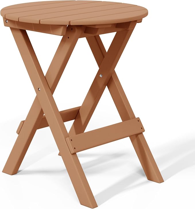 WestinTrends Malibu HDPE Outdoor 24.5 Inch Round Portable Folding Patio Dining Table, Teak