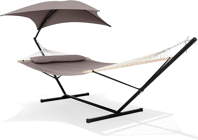 SUNCREAT Portable Outdoor Hammock with Stand, Canopy, Double Hammock with Stand for Outside, Patent Pending, Brown