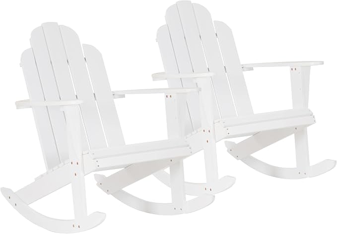 Linon Jayde White Solid Wood Outdoor Adirondack Rocking Chair Set of 2