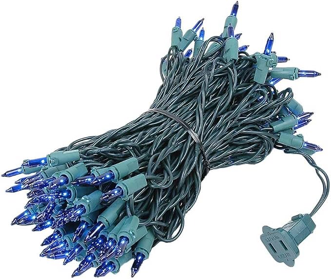 Novelty Lights 50 Feet 100 Bulbs Blue Incandescent Mini Lights, Green Wire