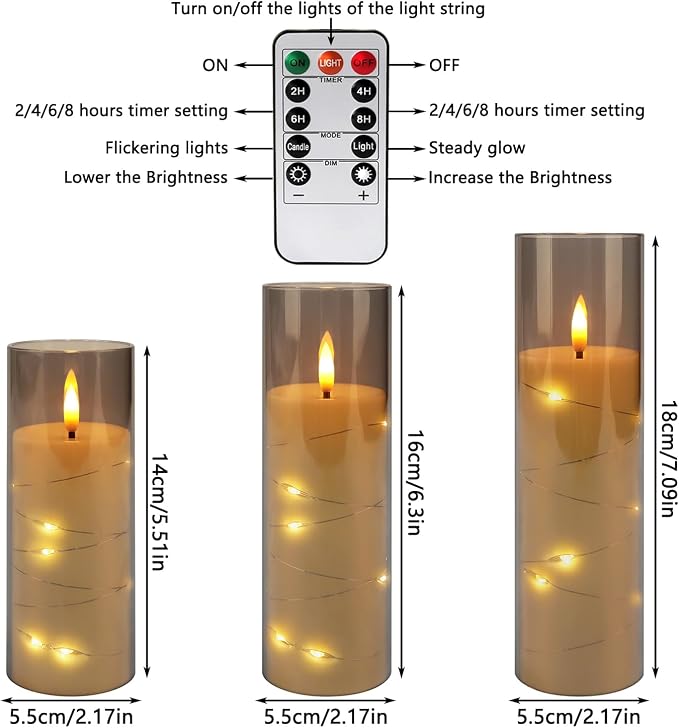 YOROXRG 24 Pack Halloween Decoration Flickering Flameless Candles, Battery Operated LED Candles for New Year, Home Decor, Parties, Wedding,Christmas(D2.2 x H 5" 6" 7") Grey