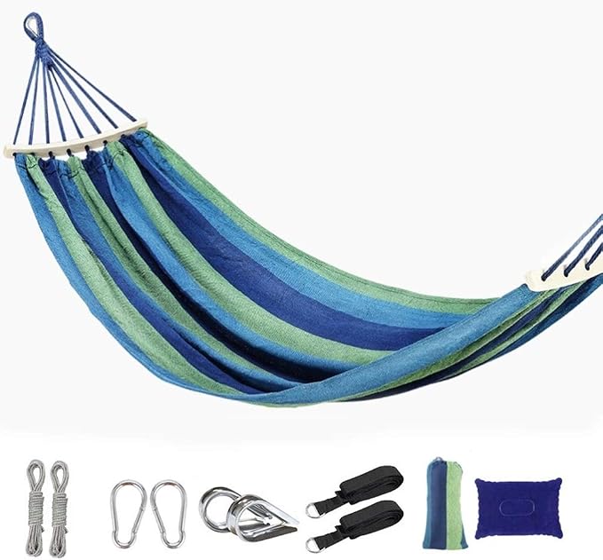 Single Camping Hammock 550lb Anti-Rollover Canvas Comfortable Fabric Hammock with Tree Straps for Backpacking Outdoor Travel Beach Backyard (Blue)