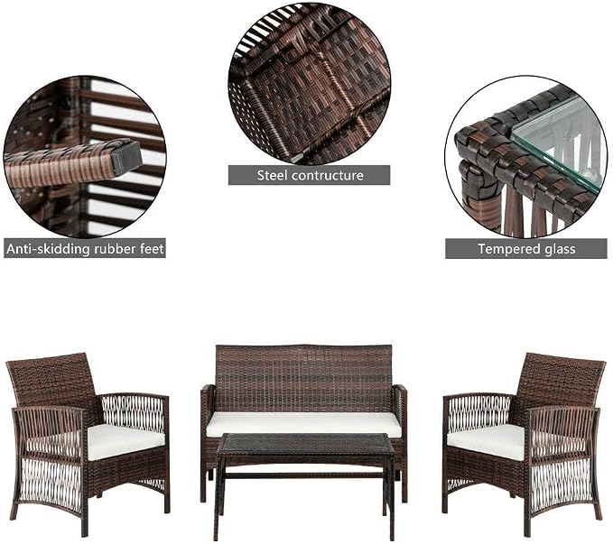 4PC Patio Furniture Set Sectional Wicker Sofa Chaise Lounge Rattan Chair Outdoor Sofa Covers Sectional Sofa