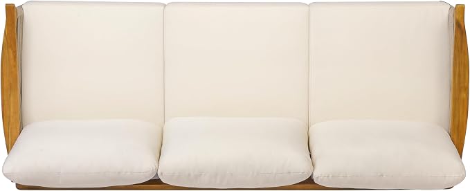 Merax Acacia Wood Patio 3-Seater Sofa with Rope & Cushions | Teak-Finish Acacia Frame, Woven Rope Design, 6-Inch Cushion And Deep Seating For Porch, Garden, Backyard Or Balcony