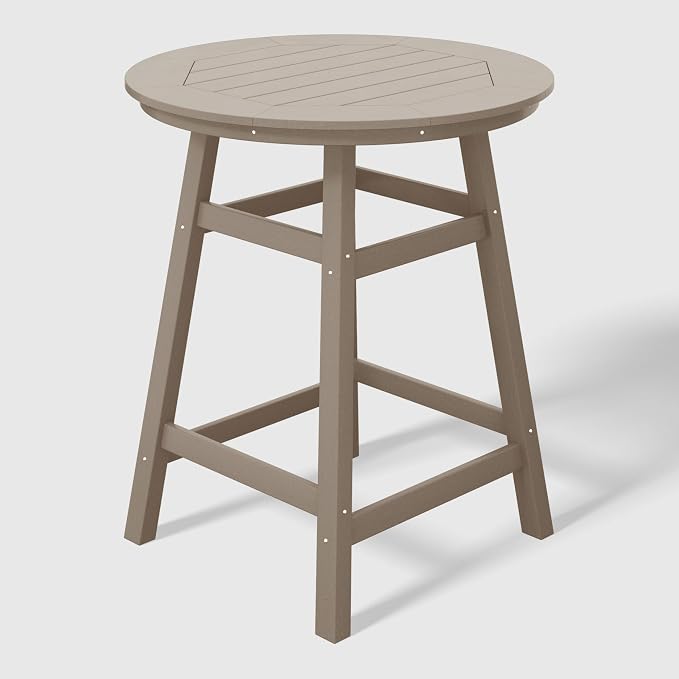 WestinTrends Outdoor 35" HDPE Round Patio Counter Height Bar Table, Weathered Wood