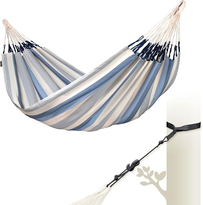 LA SIESTA Brisa Double Outdoor Hammock — Colombian-Made Polypropylene, UV & Weather Resistant, for Backyard & Patio - Sea Salt
