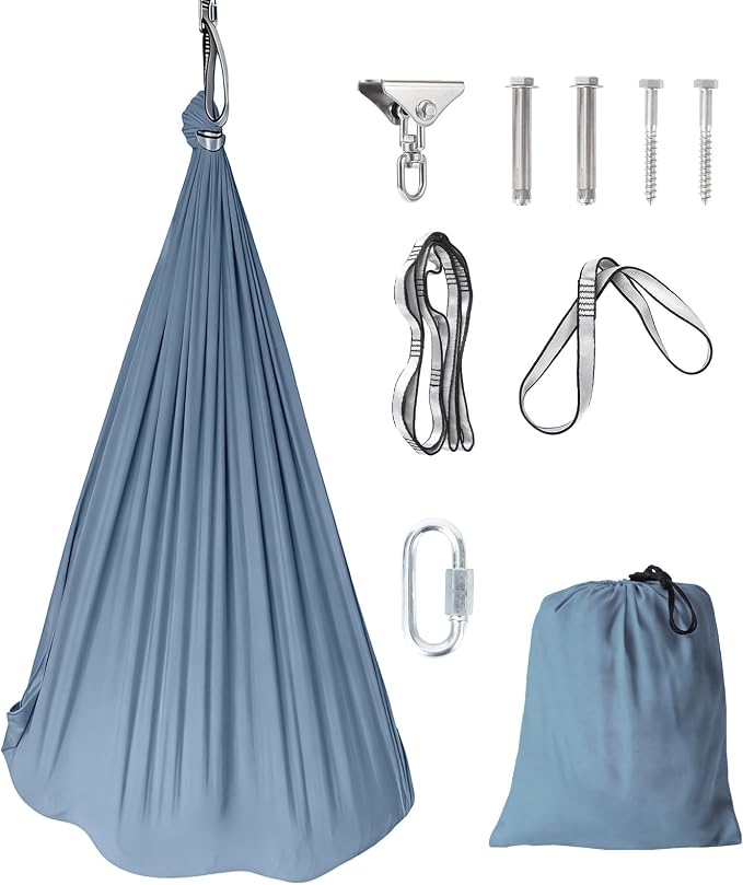 PrecisionAuto Dual-Layer Cotton Sensory Hammock Swing for Kids & Adults – Calming Deep Pressure, 360° Swivel, Adjustable Height, Indoor Outdoor, Heavy Duty, Autism & ADHD Relief, Haze Blue