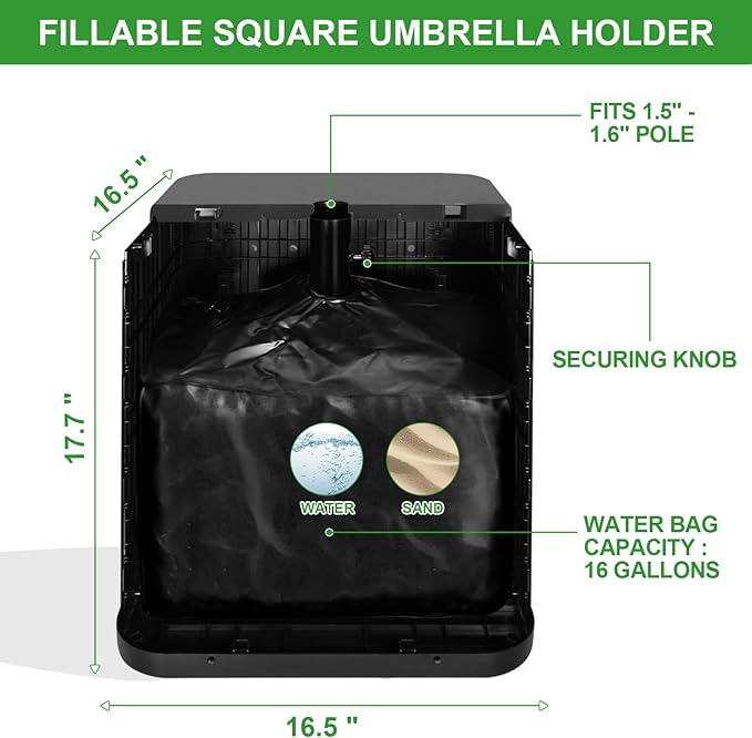 Outdoor Umbrella Side Table, 2 in 1 Outdoor Side Table with 1.5-1.6" Umbrella Hole, 16 Gallon Fillable Umbrella Base Stand Table, Square Modern Patio Side Table for Yard Porch Poolside Deck Balcony