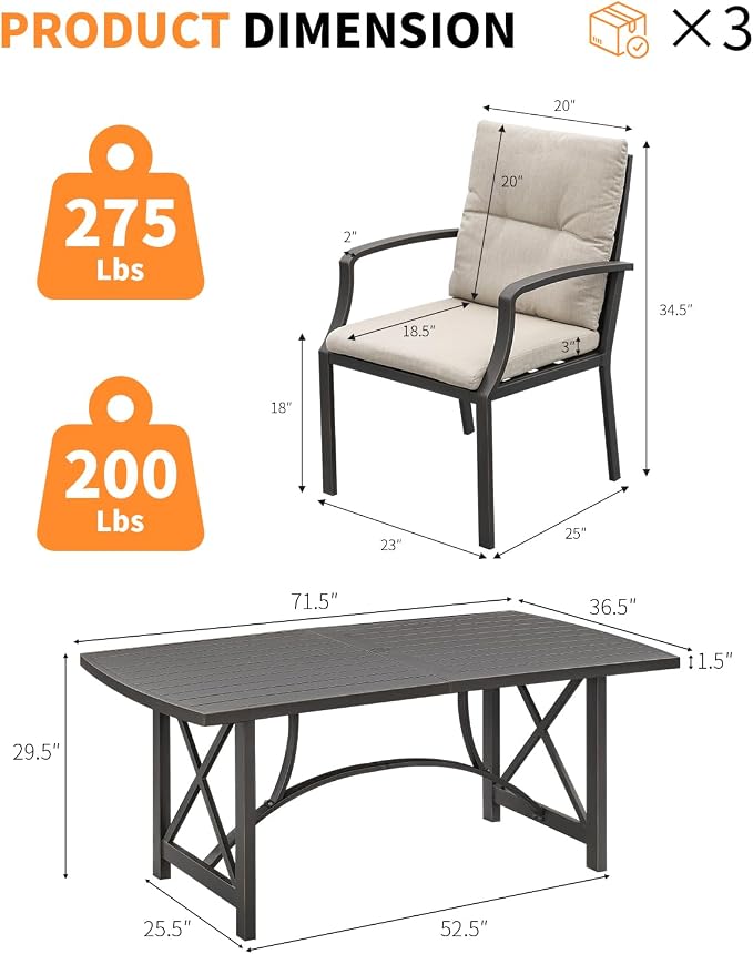 7 Pieces Outdoor Patio Dining Set, Never-Rust Aluminum Patio Table and Chairs, Outdoor Dining Set for 6 with Cushions, Patio Furniture Set for Deck, Garden, Backyard, Gunmetal