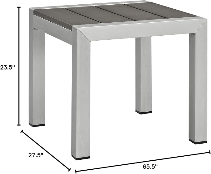 Modway Shore 3-Piece Aluminum Outdoor Patio Furniture Set in Silver Gray, Seating For Two