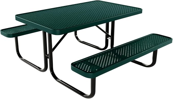 COATEDOUTDOORFURNITURE Heavy-Duty Portable Outdoor Kids Table, Punched Steel Kids Picnic Table, Commercial-Grade Picnic Table, Made in America (4ft Rectangular, Childrens, Dark Green)