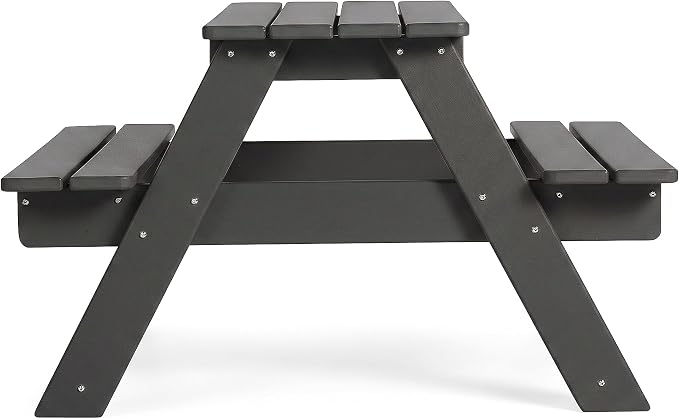 WestinTrends Malibu Outdoor Patio and Indoor Kids HDPE Plastic Picnic Bench Table, Gray