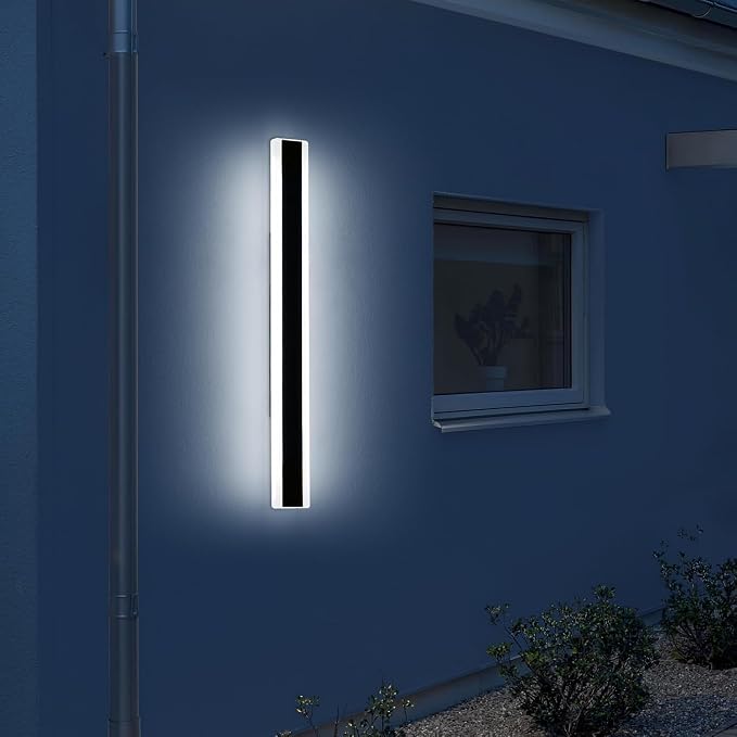 Modern Outdoor Wall Sconce, 31.4inch LED Outside Wall Light Fixture, IP65 Waterproof, 6000K Cold White, Black Minimalist Exterior Lighting Patio Wall Lamps for House, Porch, Garage, Garden