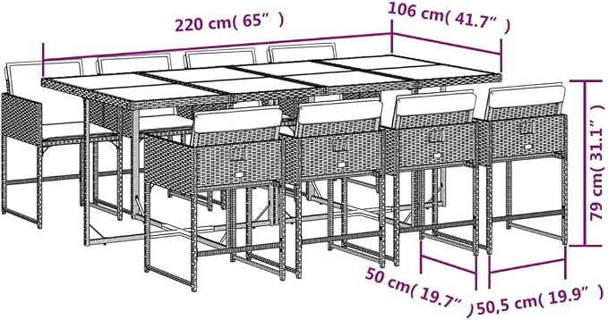 9 pcs Set Patio Dining Set & Balcony Furniture Black PE Rattan Outdoor Patio Furniture Set Garden Dining Set for Backyard Front Porch Lawn 86.6 x 41.7 x 28.7 in