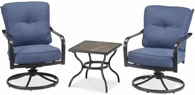 Four Seasons Courtyard Beaumont 3 Piece Deep Seating Outdoor Patio Chat Furniture Set with 2 Swivel Cushioned Chairs and Square Side Table, Gray/Brown