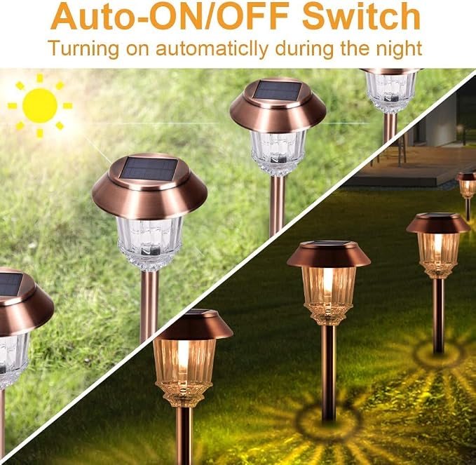 XMCOSY+ Solar Pathway Lights Outdoor - 6 Pack Solar Garden Lights, 10-40 LM Dimmable Solar Lights Outdoor Waterproof Auto On/Off IP 65 Solar Powered Landscape Lighting for Patio Walkway Driveway | Aluminum & Glass 40 LM Dimmable 8-12 Hours Brightness, ...