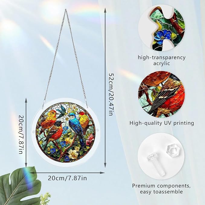 Acrylic Puzzle Suncatcher, Birds & Flower Sun Catcher Jigsaw Puzzle Window Hanging, Acrylic Puzzles Kit Home Garden Decor, Mothers Day Birthday Gifts for Mom, Wife, Sisters, 7.87 inch