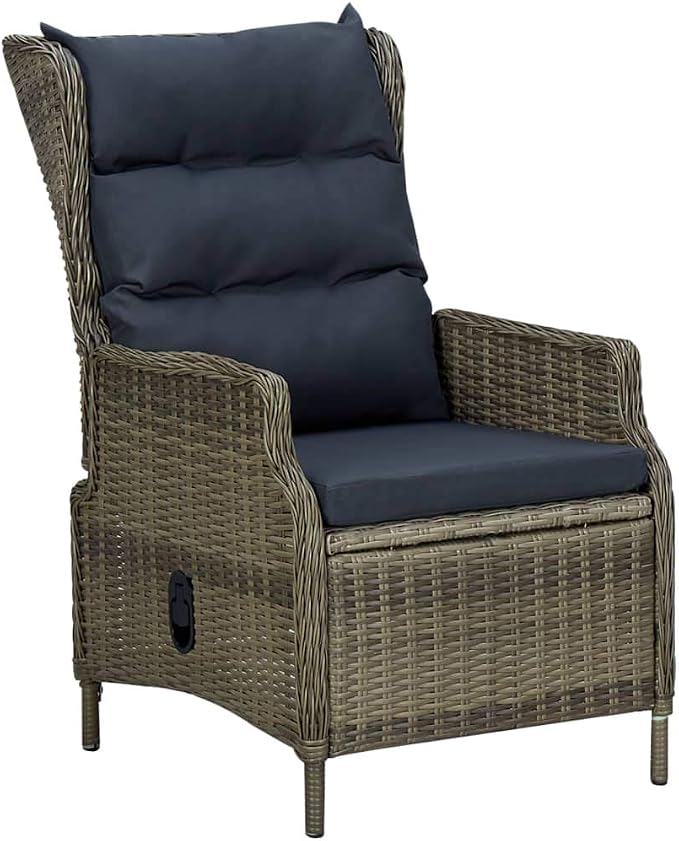 9 Piece Outdoor Patio Dining Set with Cushions Poly Rattan Brown, PE Wicker Rattan Conversation Set Adjustable Reclining Chairs with Thick Cushions, Dining Table for Backyard Poolside Lawn Deck