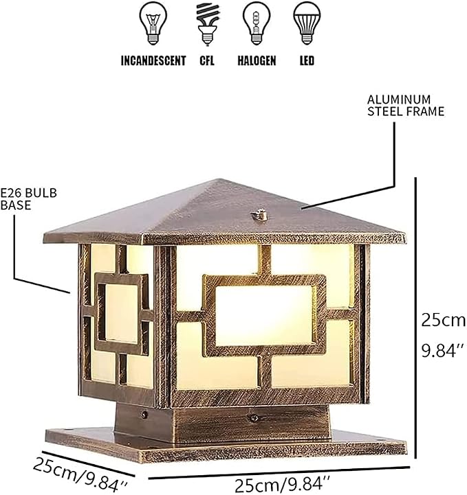 Pillar Lights Outdoor, E26 Waterproof Light Fixture Aluminum Glass Post Column Lamp Victorian Fence Garage Pavilion Courtyard Lighting ( Color : Bronze )¡­, S-Bronze