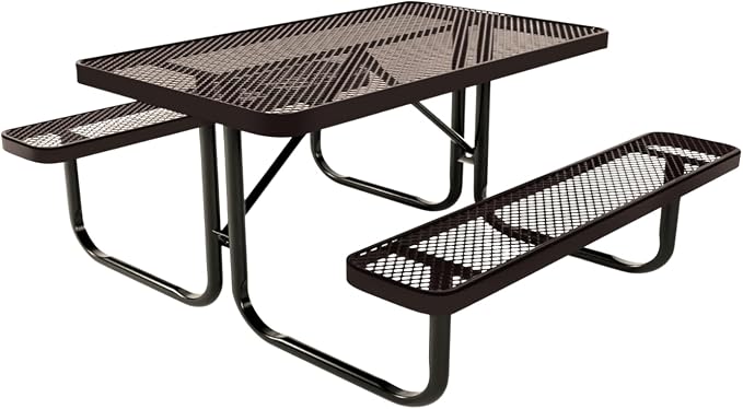COATEDOUTDOORFURNITURE Heavy-Duty Portable Outdoor Kids Table, Expanded Metal Kids Picnic Table, Commercial-Grade Picnic Table, Made in America (4ft Rectangular, Childrens, Brown)