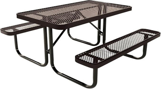 COATEDOUTDOORFURNITURE Heavy-Duty Portable Outdoor Kids Table, Expanded Metal Kids Picnic Table, Commercial-Grade Picnic Table, Made in America (4ft Rectangular, Childrens, Brown)
