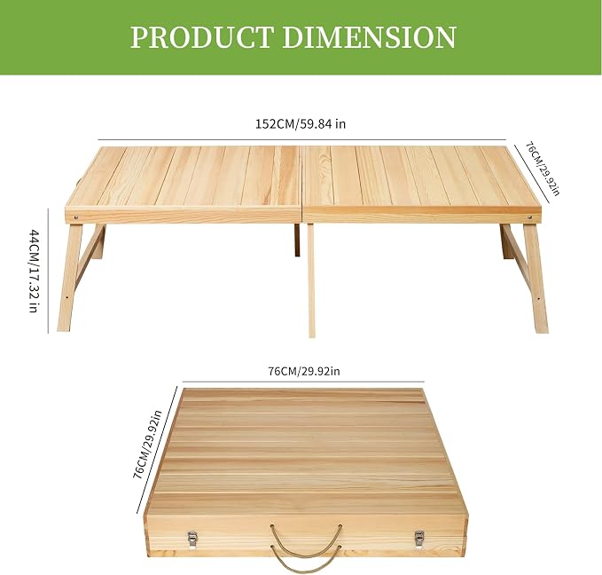 Foldable Boho Wooden Picnic Table, No Assembly Required 60" x 30" Portable Outdoor Indoor Low Picnic Table for Floor Camping, Seating, Beach, Backyard, BBQ, Seats 6–8 People